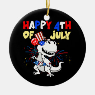 Ornamento De Cerâmica Crianças Felizes 4 De Julho T Rex Dino Dinosaur Be