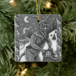 ORNAMENTO DE CERÂMICA CRIANÇAS KRAMPUS E NAUGHTY, HISTÓRIA ESCURA DE NAT