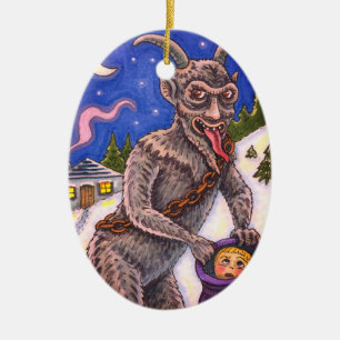ORNAMENTO DE CERÂMICA CRIANÇAS KRAMPUS E NAUGHTY, HISTÓRIA ESCURA DE NAT