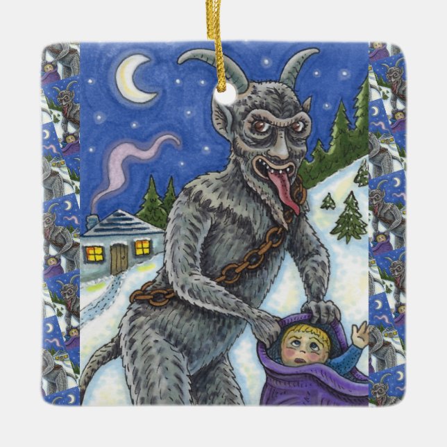 ORNAMENTO DE CERÂMICA CRIANÇAS KRAMPUS E NAUGHTY, HISTÓRIA ESCURA DE NAT (Frente)