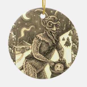 ORNAMENTO DE CERÂMICA CRIANÇAS KRAMPUS E NAUGHTY, HISTÓRIA ESCURA DE NAT