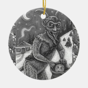 ORNAMENTO DE CERÂMICA CRIANÇAS KRAMPUS E NAUGHTY, HISTÓRIA ESCURA DE NAT