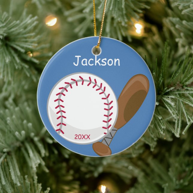 Ornamento De Cerâmica Crianças Personalizadas Baseball e Bat (Árvore)