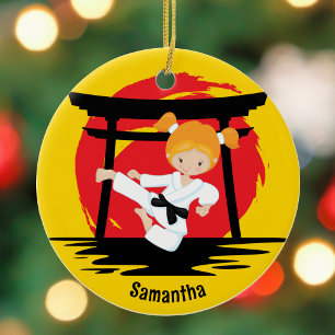 Ornamento De Cerâmica Crianças Personalizadas de Karate Redhead - Natal