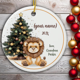 Ornamento De Cerâmica Crianças Personalizadas Do Leão De Natal Bonito