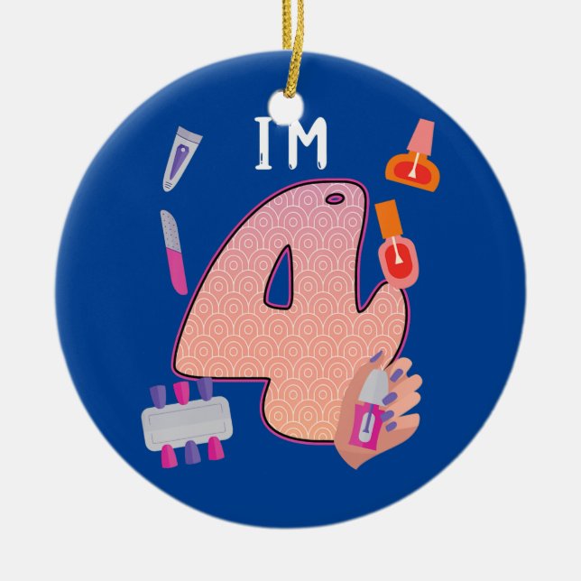 Ornamento De Cerâmica Crianças Spa Makeup 4º aniversário para garotinha (Frente)