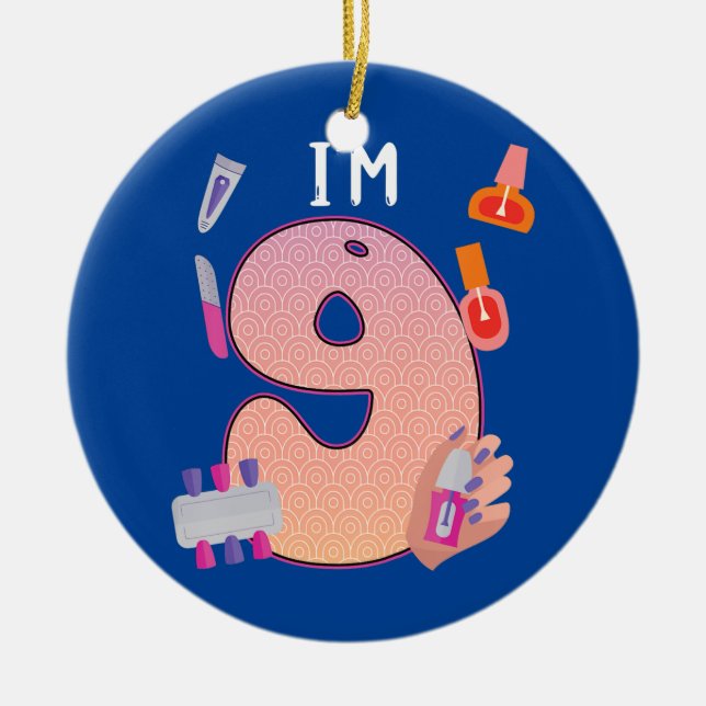 Ornamento De Cerâmica Crianças Spa Makeup 9º aniversário para garotinha (Frente)