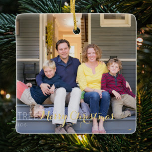 Ornamento De Cerâmica Criar Foto de Família Elegante Natal Rótulo Dourad