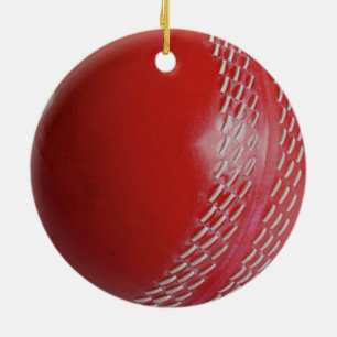 Ornamento De Cerâmica Cricket Ball Red Personalize Com Seu Nome