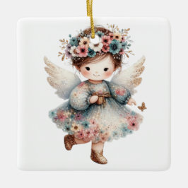 Ornamento De Cerâmica Crie seu encantador Anjo de Natal Floral