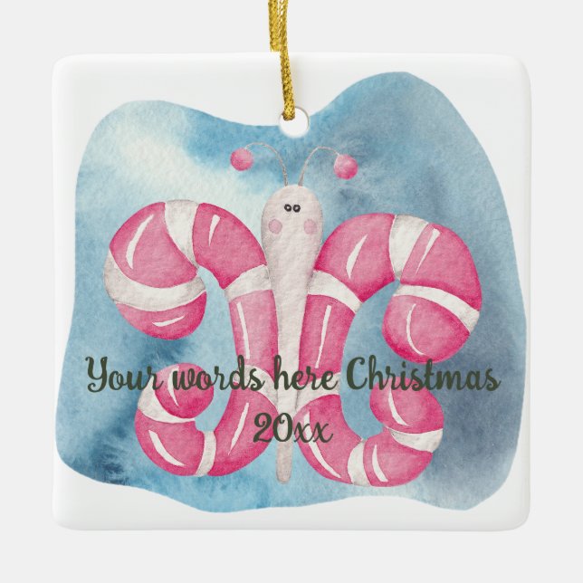 Ornamento De Cerâmica Crie Seu Próprio Borboleta de Hortelã Natalino (Frente)