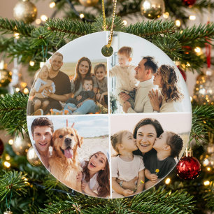 Ornamento De Cerâmica Crie Seu Próprio Colagem de 4 Fotos Personalizado