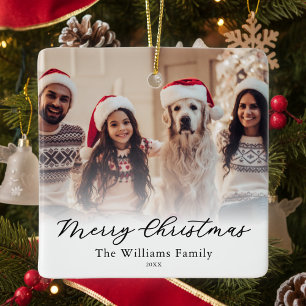 Ornamento De Cerâmica Crie seu próprio Natal Feliz com 2 fotos personali