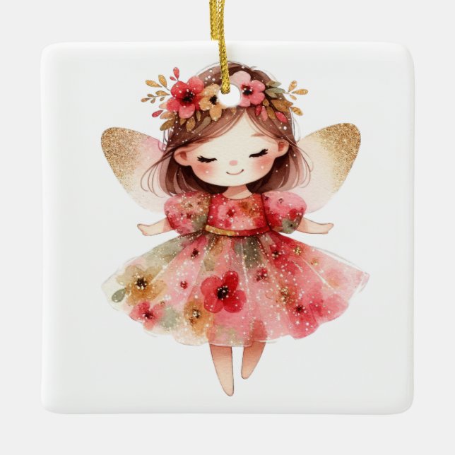 Ornamento De Cerâmica Crie seu próprio Ouro Puppies Anjo de Natal (Frente)