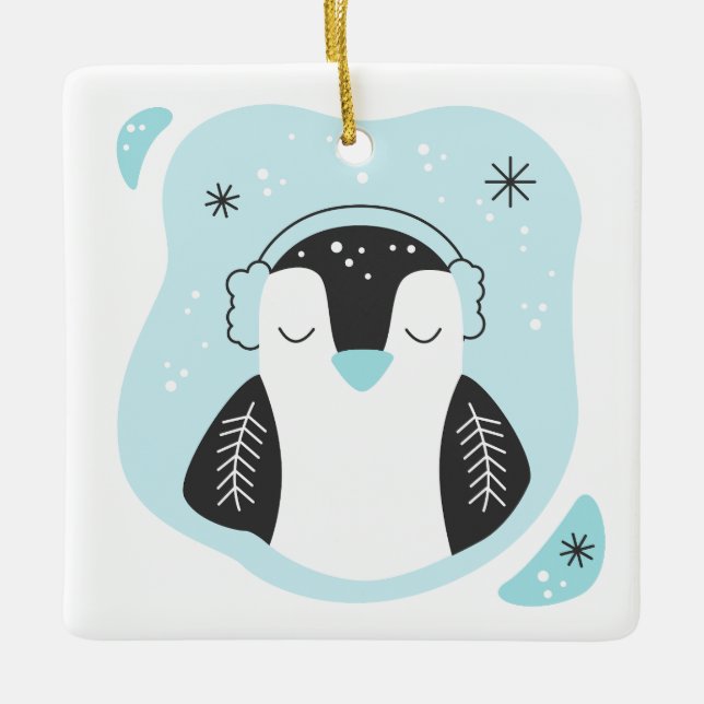 Ornamento De Cerâmica Crie seu próprio pinguim pinguim bonito no Natal (Frente)