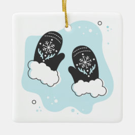 Ornamento De Cerâmica Crie seu próprio retrorreflector Mittens Natal Azu