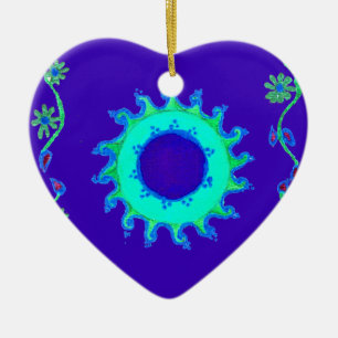 Ornamento De Cerâmica Crie sua própria Arte Floral Azul Iridescente