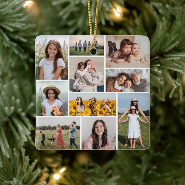 Ornamento De Cerâmica Crie sua própria colagem de fotos (Árvore)