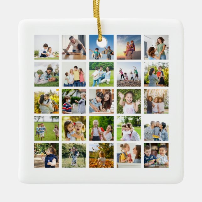 Ornamento De Cerâmica Crie Sua Própria Colagem De Fotos 25 Editável (Frente)