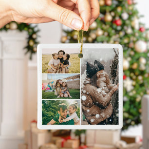 Ornamento De Cerâmica Crie Sua Própria Colagem de Fotos de Natal com 4 F