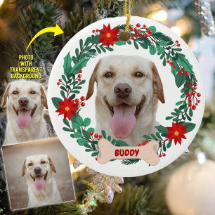 Ornamento De Cerâmica Crie sua própria coroa de Natal com foto de Pet