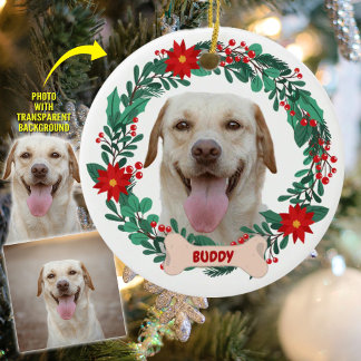 Ornamento De Cerâmica Crie sua própria coroa de Natal com foto de Pet