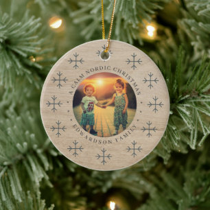 Ornamento De Cerâmica Crie sua própria foto de Natal da família nórdica