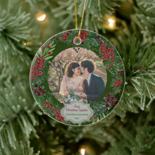 Ornamento De Cerâmica Crie sua própria foto de Primeiro Natal Juntos