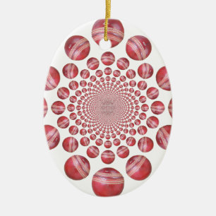 Ornamento De Cerâmica Crimson Vortex: Linda Bola de Críquete Vermelho