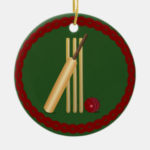 Ornamento De Cerâmica Críquete - Wicket, bat and ball, design popular,