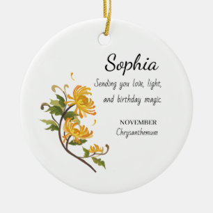 Ornamento De Cerâmica Crisântemo de Novembro Aniversário Personalizado