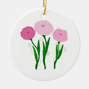 Ornamento De Cerâmica Crisântemos Rosa Delicados