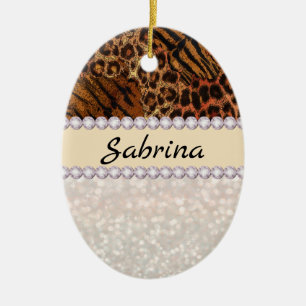 Ornamento De Cerâmica cristais de brilho de diamante rosa de tigre-leopa