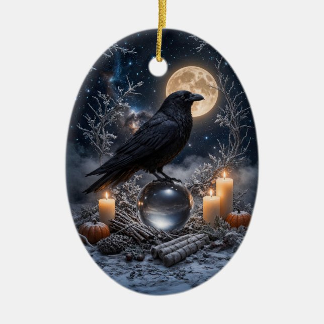 Ornamento De Cerâmica Cristal de Corvo com Velas Místicas Mágicas (Frente)