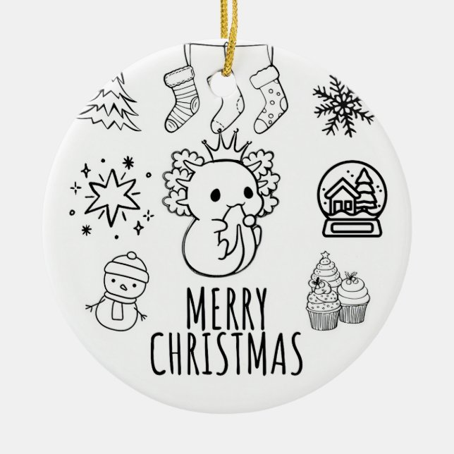 Ornamento De Cerâmica Cristmas axolotl (Frente)