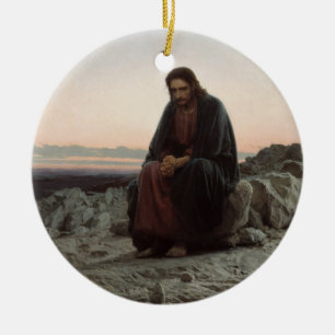 Ornamento De Cerâmica Cristo na Natureza Selvagem (por Ivan Kramskoi)