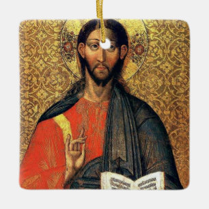 Ornamento De Cerâmica Cristo Pantocrator Ícone Ortodoxo Século XVI 