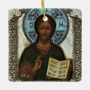 Ornamento De Cerâmica Cristo Pantocrator Senhor de Todos Ícone Natal