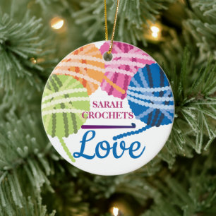 Ornamento De Cerâmica Crochet hooks yarn love personalized Christmas