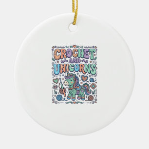 Ornamento De Cerâmica Crochet Unicórnio e Adesivo Kawaii de Unicórnios e