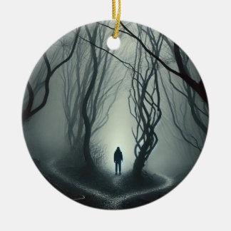 Ornamento De Cerâmica Crossroads in the Fog - Gloomy Forest Art Print