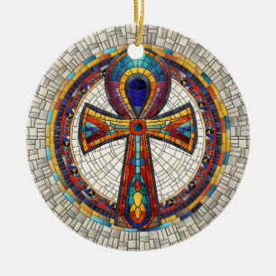Ornamento De Cerâmica Cruz Ankh egípcia - Arte mosaica