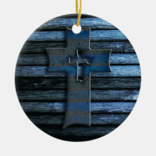 Ornamento De Cerâmica Cruz de madeira azul