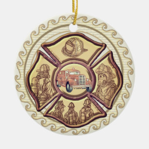 Ornamento De Cerâmica Cruz de Malta Bombeiro