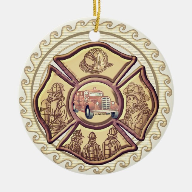 Ornamento De Cerâmica Cruz de Malta Bombeiro  (Frente)