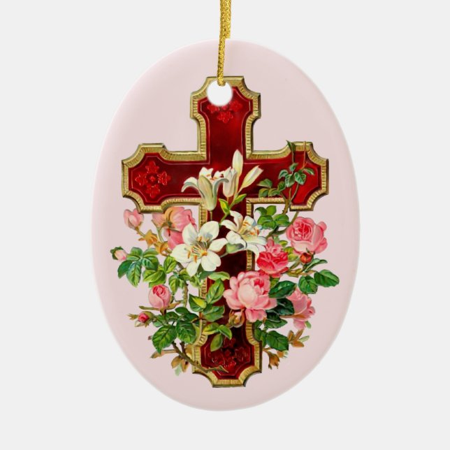 Ornamento De Cerâmica Cruz Floral (Frente)