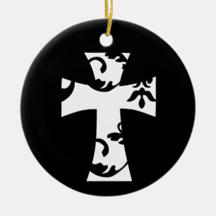 ORNAMENTO DE CERÂMICA CRUZAMENTO BRANCO EM PRETO
