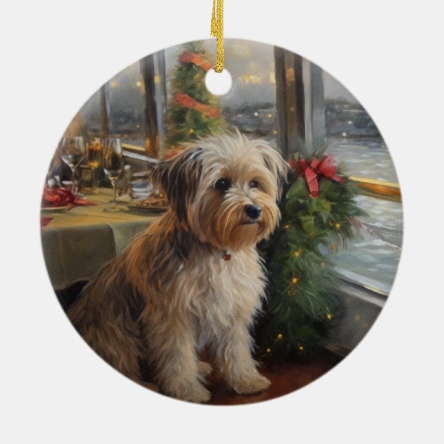 Ornamento De Cerâmica Cruzeiro de Natal da Biewer Terrier: Feriado Pawso (Traseira)