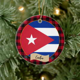 Ornamento De Cerâmica Cuba, xadrez de búfalos vermelhos e Bandeira cuban