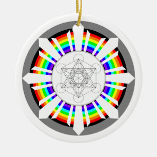 Ornamento De Cerâmica Cubo de Metatron Prisma de Arco-Íris